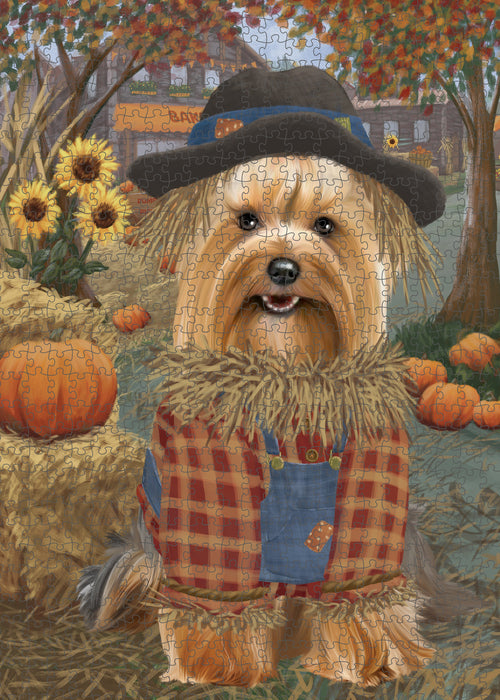 Fall Pumpkin Scarecrow Yorkshire Terrier Dogs Puzzle with Photo Tin PUZL99088