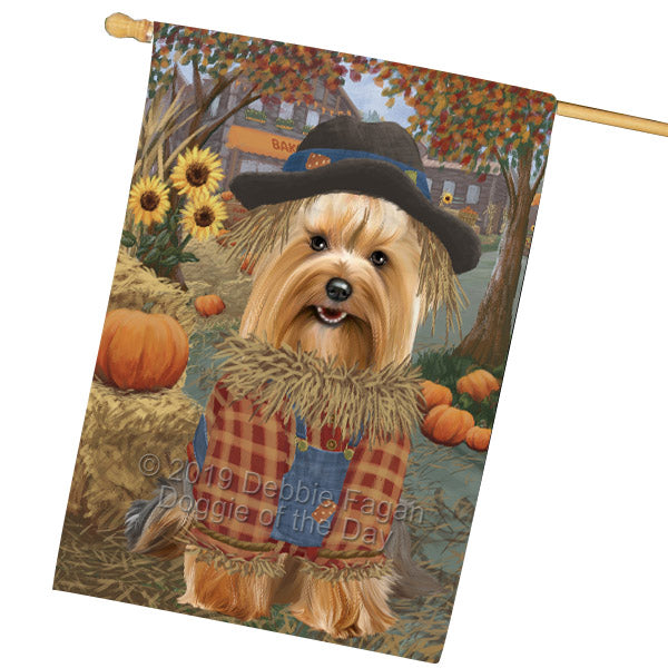 Fall Pumpkin Scarecrow Yorkshire Terrier Dogs House Flag FLG65992