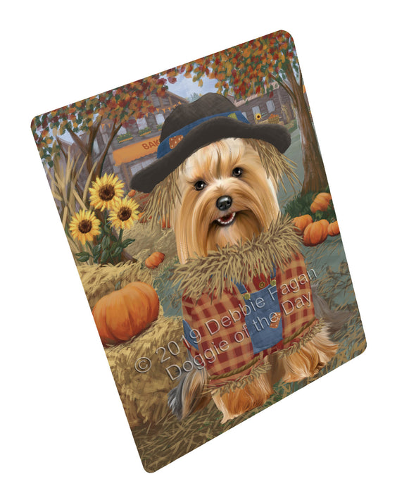 Fall Pumpkin Scarecrow Yorkshire Terrier Dogs Cutting Board - For Kitchen - Scratch & Stain Resistant - Designed To Stay In Place - Easy To Clean By Hand - Perfect for Chopping Meats, Vegetables