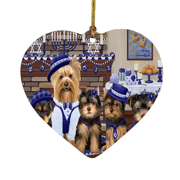 Happy Hanukkah Family Yorkshire Terrier Dogs Heart Christmas Ornament HPOR57749
