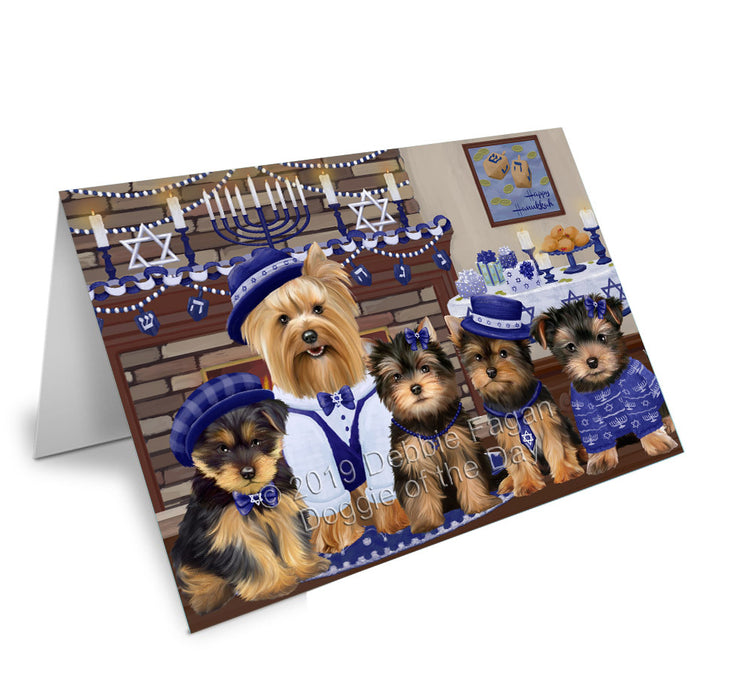 Happy Hanukkah Family Yorkshire Terrier Dogs Handmade Artwork Assorted Pets Greeting Cards and Note Cards with Envelopes for All Occasions and Holiday Seasons GCD78593
