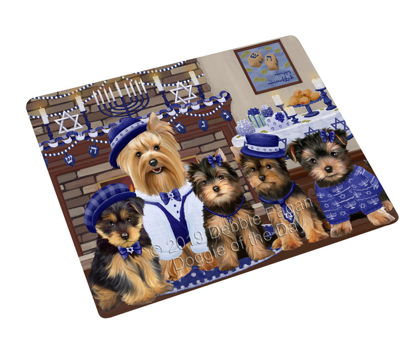 Happy Hanukkah Family Yorkshire Terrier Dogs Cutting Board - For Kitchen - Scratch & Stain Resistant - Designed To Stay In Place - Easy To Clean By Hand - Perfect for Chopping Meats, Vegetables