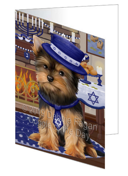 Happy Hanukkah Yorkshire Terrier Dog Handmade Artwork Assorted Pets Greeting Cards and Note Cards with Envelopes for All Occasions and Holiday Seasons GCD78776