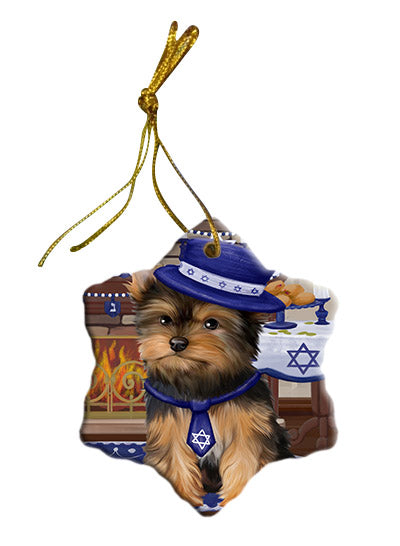 Happy Hanukkah Yorkshire Terrier Dog Star Porcelain Ornament SPOR57810