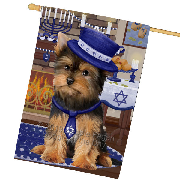 Happy Hanukkah Yorkshire Terrier Dog House Flag FLG66022
