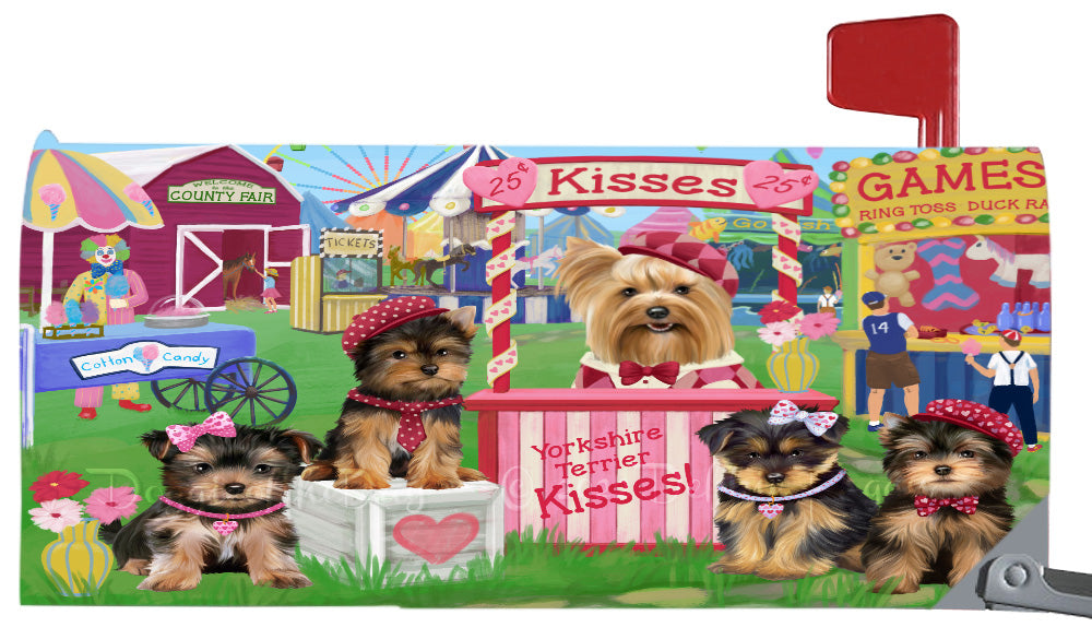 Carnival Kissing Booth Yorkshire Terrier Dogs Magnetic Mailbox Cover Both Sides Pet Theme Printed Decorative Letter Box Wrap Case Postbox Thick Magnetic Vinyl Material