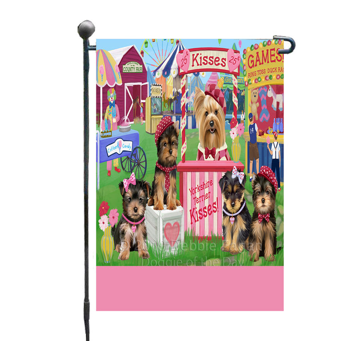 Personalized Carnival Kissing Booth Yorkshire Terrier Dogs Custom Garden Flag GFLG64332