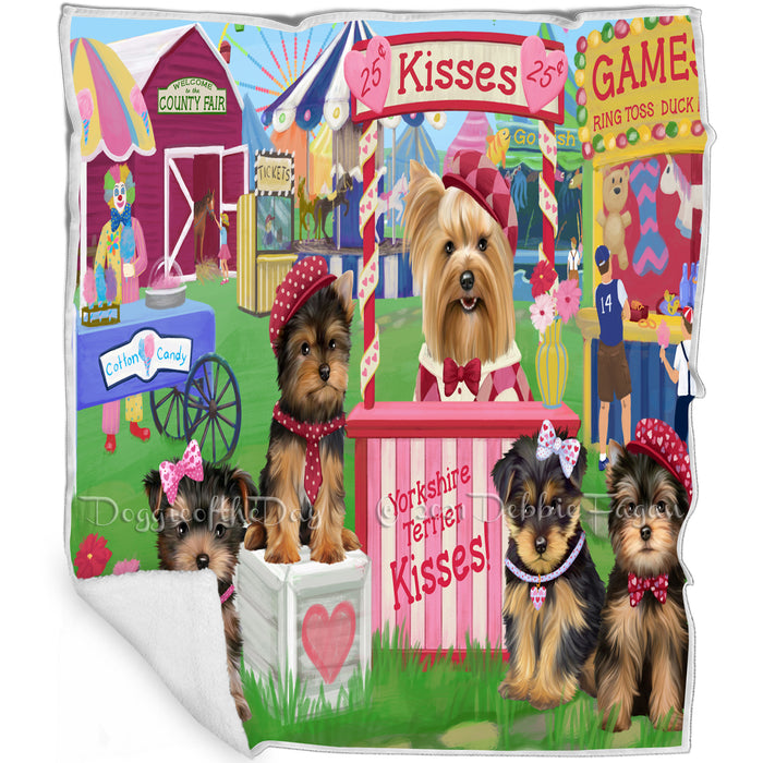 Carnival Kissing Booth Yorkshire Terriers Dog Blanket BLNKT123897