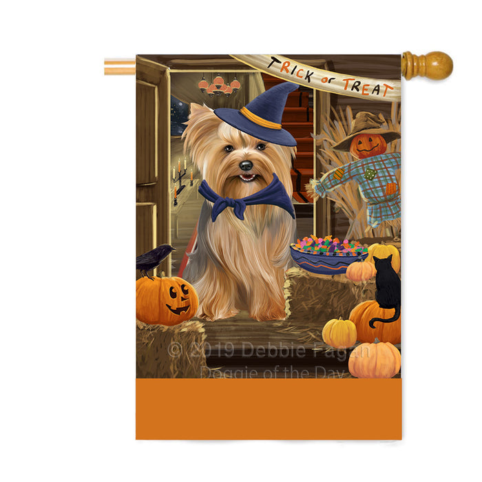 Personalized Enter at Own Risk Trick or Treat Halloween Yorkshire Terrier Dog Custom House Flag FLG-DOTD-A59839