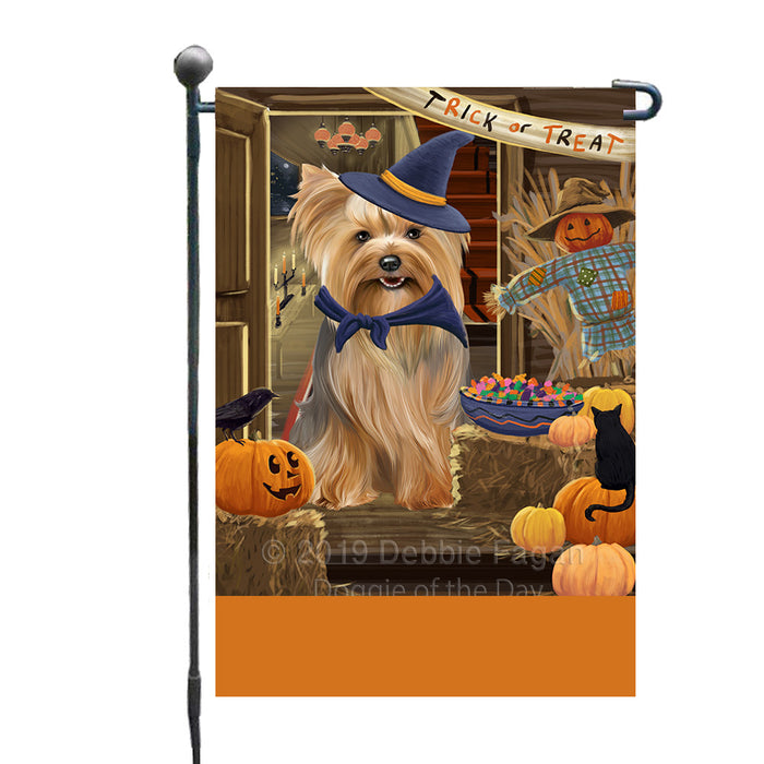 Personalized Enter at Own Risk Trick or Treat Halloween Yorkshire Terrier Dog Custom Garden Flags GFLG-DOTD-A59783