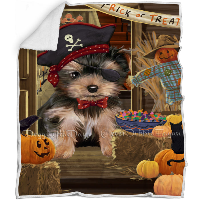 Enter at Own Risk Trick or Treat Halloween Yorkshire Terrier Dog Blanket BLNKT97545