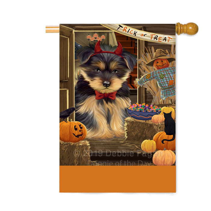 Personalized Enter at Own Risk Trick or Treat Halloween Yorkshire Terrier Dog Custom House Flag FLG-DOTD-A59841