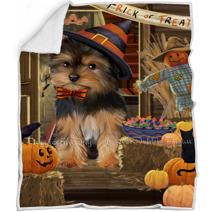 Enter at Own Risk Trick or Treat Halloween Yorkshire Terrier Dog Blanket BLNKT97563
