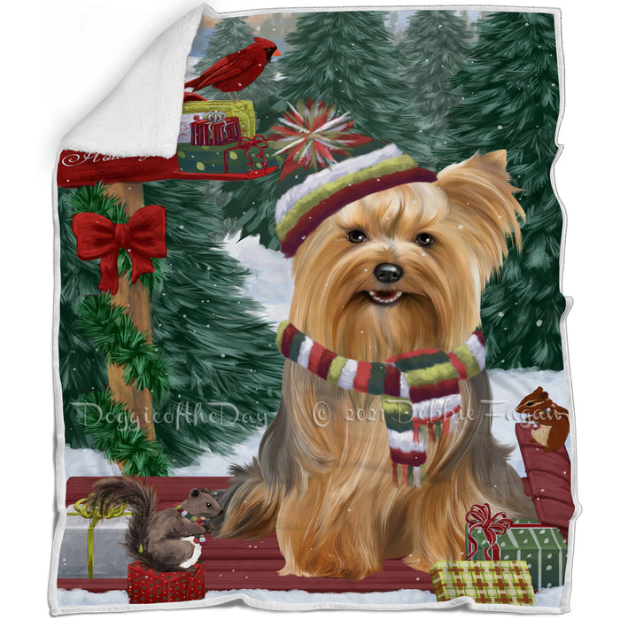 Merry Christmas Woodland Sled Yorkshire Terrier Dog Blanket BLNKT115149
