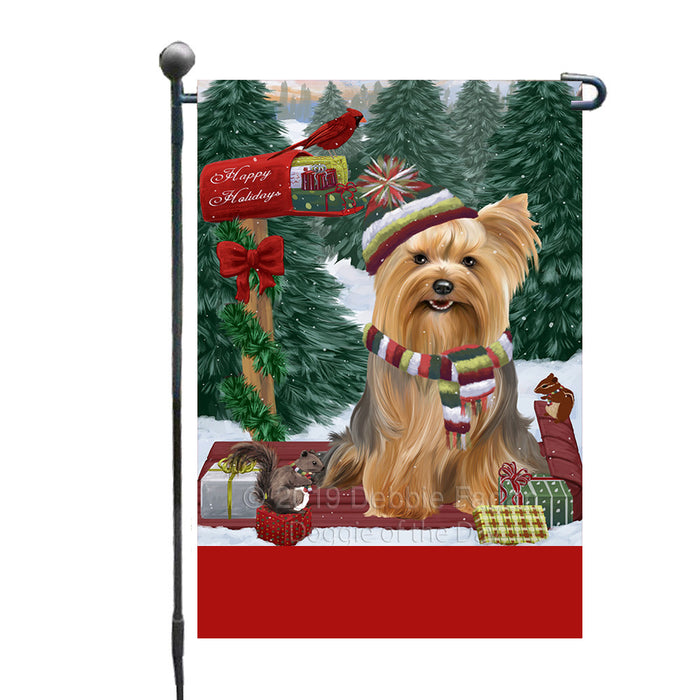 Personalized Merry Christmas Woodland Sled  Yorkshire Terrier Dog Custom Garden Flags GFLG-DOTD-A61737