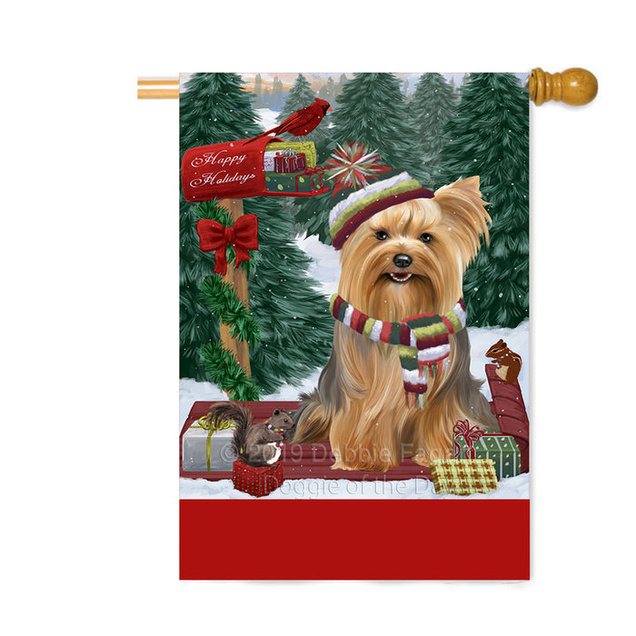 Personalized Merry Christmas Woodland Sled Yorkshire Terrier Dog Custom House Flag FLG-DOTD-A61793