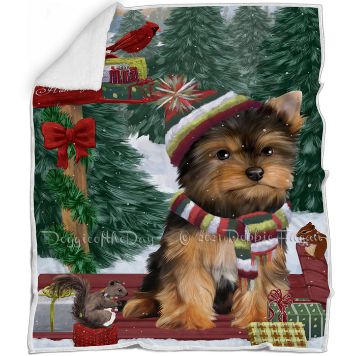 Merry Christmas Woodland Sled Yorkshire Terrier Dog Blanket BLNKT115158