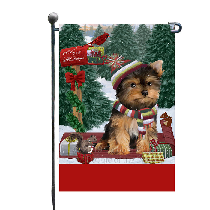 Personalized Merry Christmas Woodland Sled  Yorkshire Terrier Dog Custom Garden Flags GFLG-DOTD-A61738