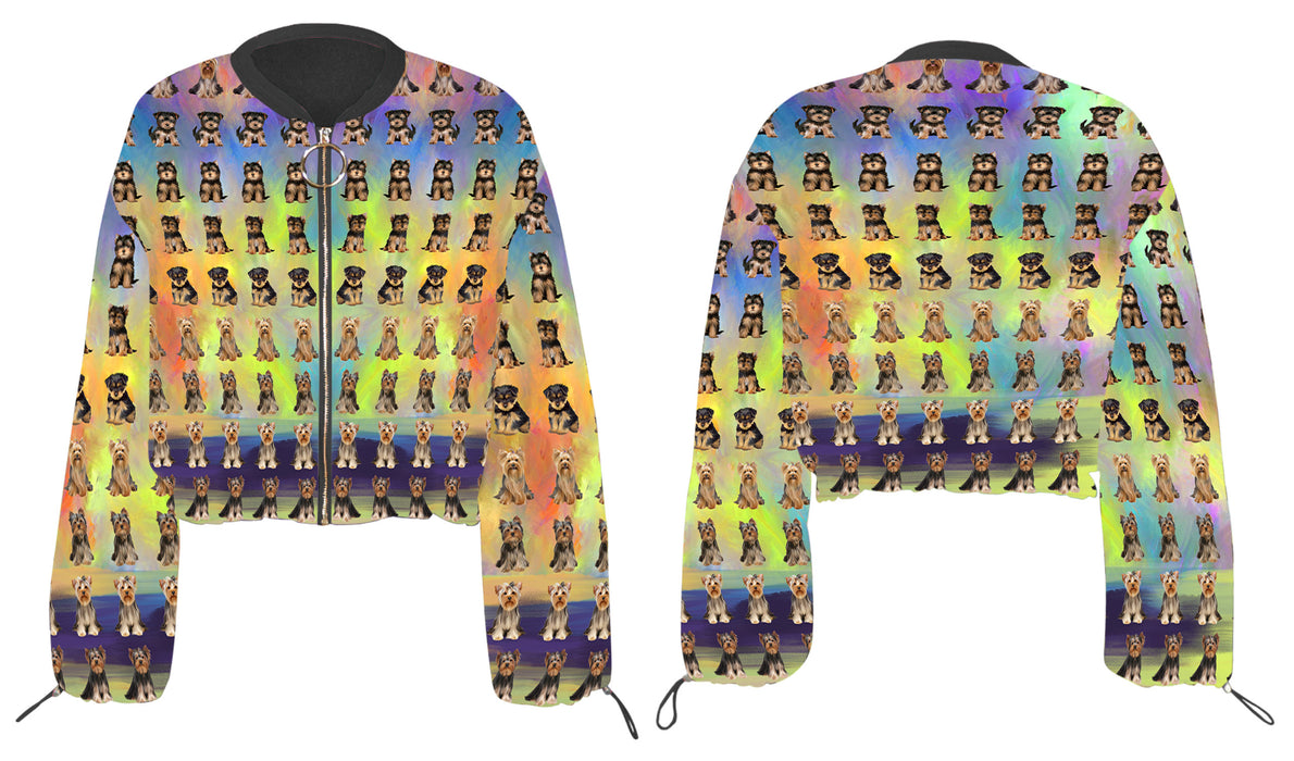 Paradise Wave Yorkshire Terrier Dogs Cropped Chiffon Women's Jacket