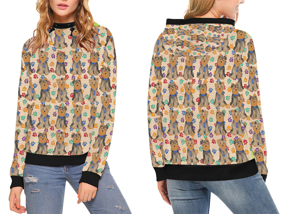 Rainbow Paw Print Yorkshire Terrier Dogs High Neck Pullover Women's Hoodie WH49189