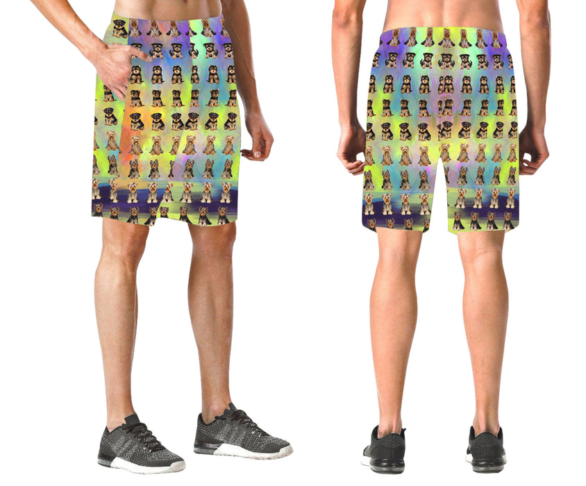 Paradise Wave Yorkshire Terrier Dogs All Over Print Elastic Men's Beach Shorts