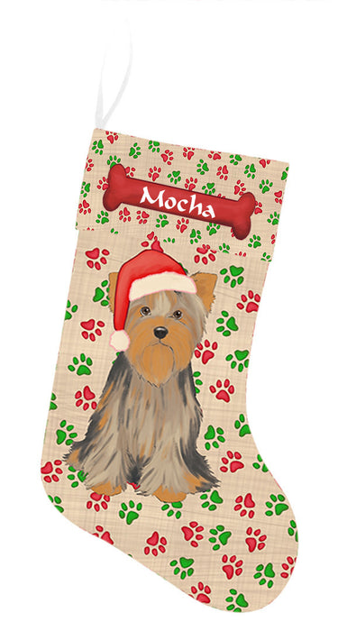 Pet Name Personalized Christmas Paw Print Yorkshire Terrier Dogs Stocking