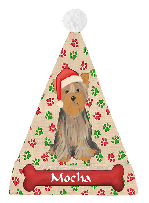 Pet Name Personalized Christmas Paw Print Yorkshire Terrier Dogs Santa Hat