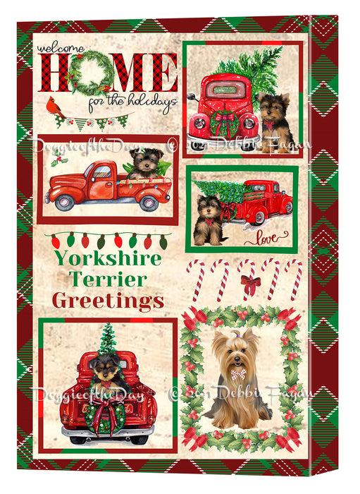 Welcome Home for Christmas Holidays Yorkshire Terrier Dogs Canvas Wall Art Decor - Premium Quality Canvas Wall Art for Living Room Bedroom Home Office Decor Ready to Hang CVS150065