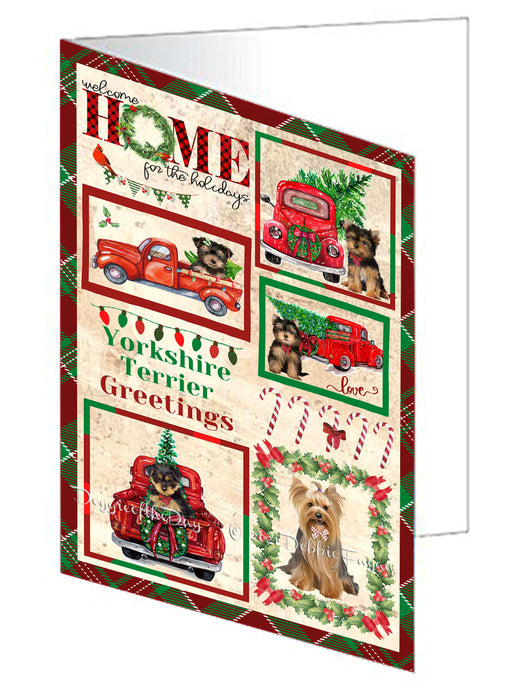 Welcome Home for Christmas Holidays Yorkshire Terrier Dogs Handmade Artwork Assorted Pets Greeting Cards and Note Cards with Envelopes for All Occasions and Holiday Seasons GCD76349
