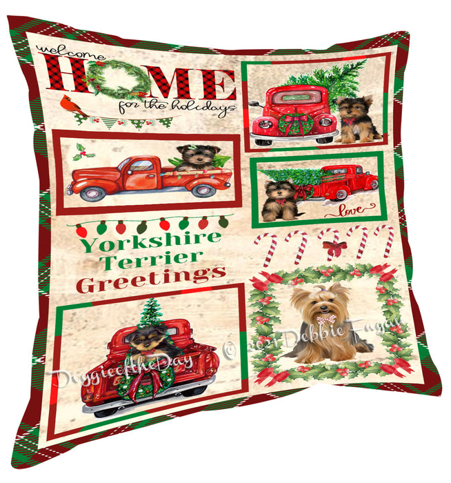 Welcome Home for Christmas Holidays Yorkshire Terrier Dogs Pillow with Top Quality High-Resolution Images - Ultra Soft Pet Pillows for Sleeping - Reversible & Comfort - Ideal Gift for Dog Lover - Cushion for Sofa Couch Bed - 100% Polyester