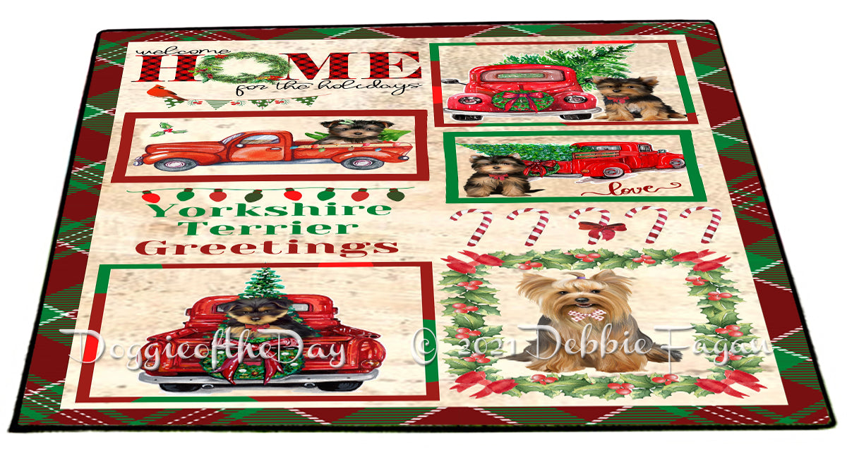 Welcome Home for Christmas Holidays Yorkshire Terrier Dogs Indoor/Outdoor Welcome Floormat - Premium Quality Washable Anti-Slip Doormat Rug FLMS57946