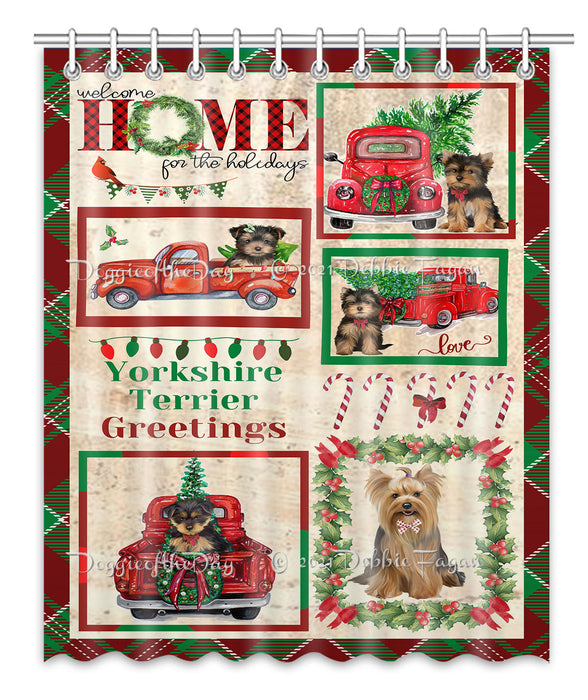 Welcome Home for Christmas Holidays Yorkshire Terrier Dogs Shower Curtain Bathroom Accessories Decor Bath Tub Screens