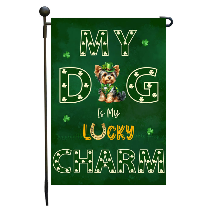 St. Patrick's Day Yorkshire Terrier Irish Dog Garden Flags with Lucky Charm Design - Double Sided Yard Garden Festival Decorative Gift - Holiday Dogs Flag Decor 12 1/2"w x 18"h