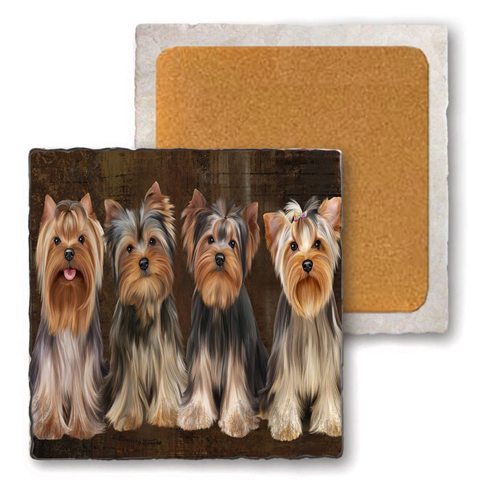 Rustic 4 Yorkshire Terriers Dog Set of 4 Natural Stone Marble Tile Coasters MCST49375