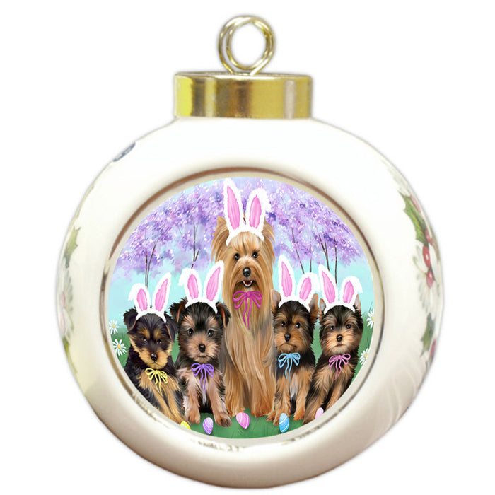 Yorkshire Terriers Dog Easter Holiday Round Ball Christmas Ornament RBPOR49181
