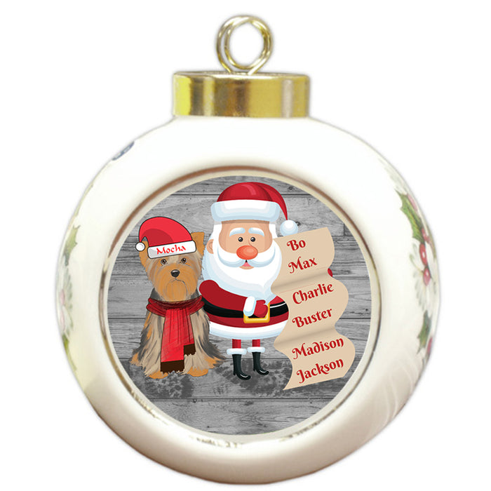 Custom Personalized Santa with Yorkshire Terrier Dog Christmas Round Ball Ornament