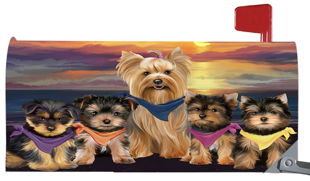 Family Sunset Portrait Yorkshire Terrier Dogs Magnetic Mailbox Cover MBC48519
