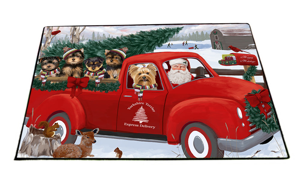Christmas Santa Express Delivery Yorkshire Terriers Dog Family Floormat FLMS52533