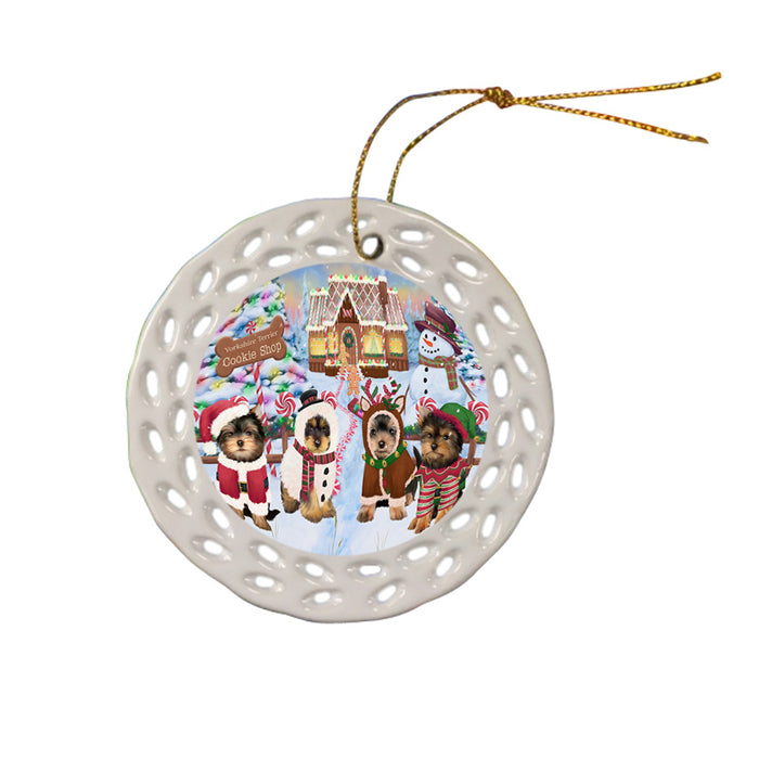 Holiday Gingerbread Cookie Shop Yorkshire Terriers Dog Ceramic Doily Ornament DPOR56991