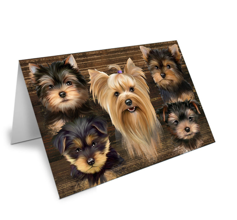 Rustic 5 Yorkshire Terriers Dog Handmade Artwork Assorted Pets Greeting Cards and Note Cards with Envelopes for All Occasions and Holiday Seasons GCD54917