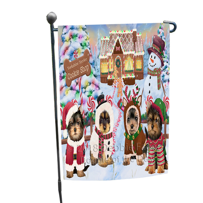 Holiday Gingerbread Cookie Shop Yorkshire Terriers Dog Garden Flag GFLG57263