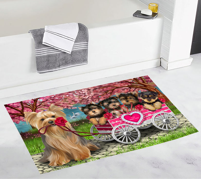 I Love Yorkshire Terrier Dogs in a Cart Bath Mat