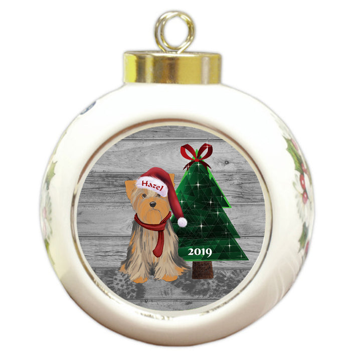 Custom Personalized Yorkshire Terrier Dog Glassy Classy Christmas Round Ball Ornament