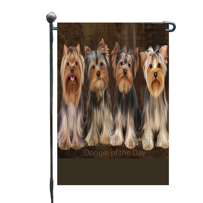 Personalized Rustic 4 Yorkshire Terrier Dogs Custom Garden Flag GFLG63364