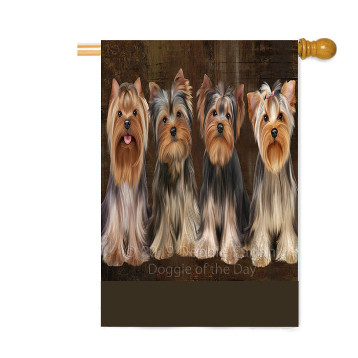 Personalized Rustic 4 Yorkshire Terrier Dogs Custom House Flag FLG64441