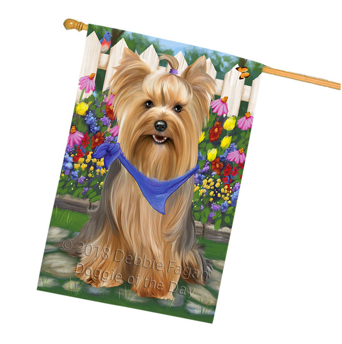 Spring Floral Yorkshire Terrier Dog House Flag FLG50156