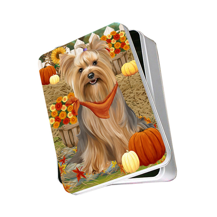 Fall Autumn Greeting Yorkshire Terrier Dog with Pumpkins Photo Storage Tin PITN50895