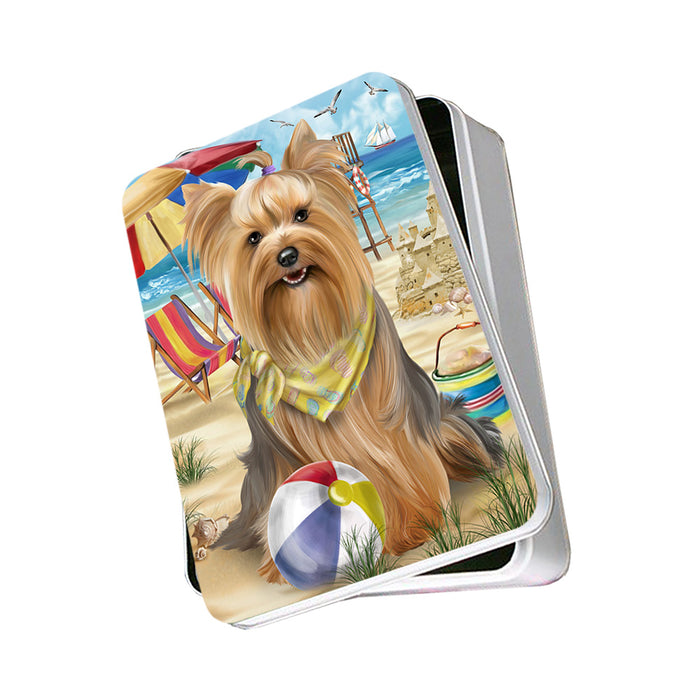 Pet Friendly Beach Yorkshire Terrier Dog Photo Storage Tin PITN50118
