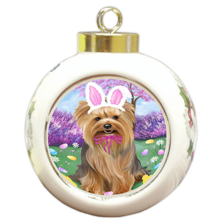 Yorkshire Terrier Dog Easter Holiday Round Ball Christmas Ornament RBPOR49303