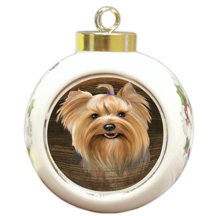 Rustic Yorkshire Terrier Dog Round Ball Christmas Ornament RBPOR50495